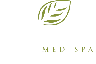 Youthtopia white logo and Med Spa logo with green leaf design and text